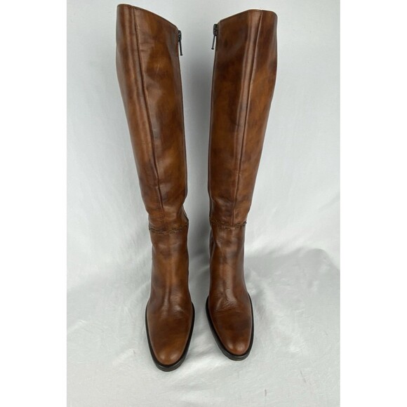 VTG J CREW Tall Boots Womens 5.5 Marbled Brown Leather Made in Italy High Heel - Picture 9 of 16